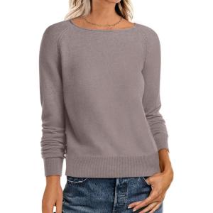 imageANRABESS Womens Long Sleeve Rolled Boat Neck Casual Soft Lightweight Basic Pullover Sweater Top 2025 Fall Shirt Work OutfitsGrey Khaki