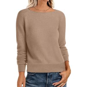 imageANRABESS Womens Long Sleeve Rolled Boat Neck Casual Soft Lightweight Basic Pullover Sweater Top 2025 Fall Shirt Work OutfitsTan