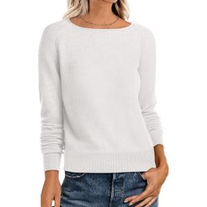 imageANRABESS Womens Long Sleeve Rolled Boat Neck Casual Soft Lightweight Basic Pullover Sweater Top 2025 Fall Shirt Work OutfitsWhite