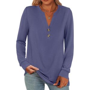 imageANRABESS Womens Long Sleeve Shirts 2025 Fall Henley Business Casual Tops Cute TShirts Work Blouses Outfits Vacation ClothesBlue Gray