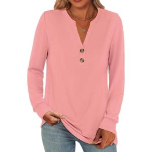 imageANRABESS Womens Long Sleeve Shirts 2025 Fall Henley Business Casual Tops Cute TShirts Work Blouses Outfits Vacation ClothesCoral Pink