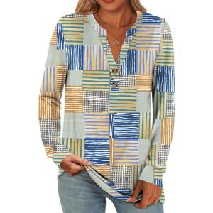 imageANRABESS Womens Long Sleeve Shirts 2025 Fall Henley Business Casual Tops Cute TShirts Work Blouses Outfits Vacation ClothesDeep Plaid  Blue