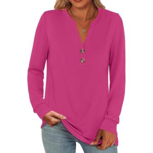 imageANRABESS Womens Long Sleeve Shirts 2025 Fall Henley Business Casual Tops Cute TShirts Work Blouses Outfits Vacation ClothesHot Pink