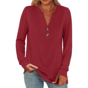 imageANRABESS Womens Long Sleeve Shirts 2025 Fall Henley Business Casual Tops Cute TShirts Work Blouses Outfits Vacation ClothesRed