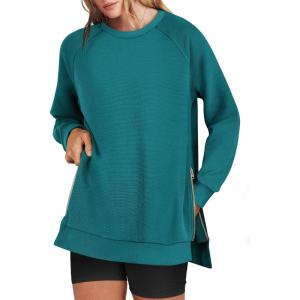 imageANRABESS Womens Oversized Sweatshirts Crewneck Long Sleeve Tunic Pullover Shirts Side Zipper Hoodies 2025 Fall ClothesDusty Blue