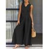 imageANRABESS Jumpsuits for Women Summer Dressy Casual Linen Romper Sleeveless V Neck High Waist Wide Leg Beach Vacation OutfitsBlack