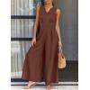 imageANRABESS Jumpsuits for Women Summer Dressy Casual Linen Romper Sleeveless V Neck High Waist Wide Leg Beach Vacation OutfitsBrown Red