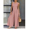 imageANRABESS Jumpsuits for Women Summer Dressy Casual Linen Romper Sleeveless V Neck High Waist Wide Leg Beach Vacation OutfitsPink