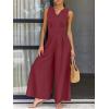 imageANRABESS Jumpsuits for Women Summer Dressy Casual Linen Romper Sleeveless V Neck High Waist Wide Leg Beach Vacation OutfitsRed