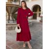 imageANRABESS Long Sleeve Midi Dresses for Women Casual 2025 Fall Crewneck A Line Tiered Flowy Loose Trendy Dresses with PocketsBurgundy