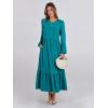 imageANRABESS Long Sleeve Midi Dresses for Women Casual 2025 Fall Crewneck A Line Tiered Flowy Loose Trendy Dresses with PocketsLake Green