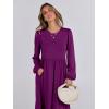 imageANRABESS Long Sleeve Midi Dresses for Women Casual 2025 Fall Crewneck A Line Tiered Flowy Loose Trendy Dresses with PocketsPurple