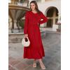 imageANRABESS Long Sleeve Midi Dresses for Women Casual 2025 Fall Crewneck A Line Tiered Flowy Loose Trendy Dresses with PocketsRed