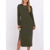 imageANRABESS Long Sleeve Midi Dresses for Women Fall Fashion Casual Vacation Crewneck Loose Split Striped Long Tshirts DressArmy Green