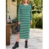 imageANRABESS Long Sleeve Midi Dresses for Women Fall Fashion Casual Vacation Crewneck Loose Split Striped Long Tshirts DressGreen White Stripe