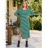 imageANRABESS Long Sleeve Midi Dresses for Women Fall Fashion Casual Vacation Crewneck Loose Split Striped Long Tshirts DressGreen White Stripe