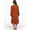 imageANRABESS Long Sleeve Midi Dresses for Women V Neck 2025 Fall Fashion Casual Loose Fit Flowy Swing Tiered Vacation Boho DressBrick Orange
