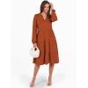 imageANRABESS Long Sleeve Midi Dresses for Women V Neck 2025 Fall Fashion Casual Loose Fit Flowy Swing Tiered Vacation Boho DressBrick Orange