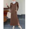 imageANRABESS Women Long Sleeve Dresses 2025 Fall Casual Crewneck Loose Fit Split Flowy WrinkleFree Travel Vacation Maxi DressBrown