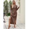 imageANRABESS Women Long Sleeve Dresses 2025 Fall Casual Crewneck Loose Fit Split Flowy WrinkleFree Travel Vacation Maxi DressBrown