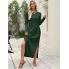 imageANRABESS Women Long Sleeve Dresses 2025 Fall Casual Crewneck Loose Fit Split Flowy WrinkleFree Travel Vacation Maxi DressDeep Green
