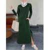 imageANRABESS Women Long Sleeve Dresses 2025 Fall Casual Crewneck Loose Fit Split Flowy WrinkleFree Travel Vacation Maxi DressDeep Green