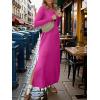 imageANRABESS Women Long Sleeve Dresses 2025 Fall Casual Crewneck Loose Fit Split Flowy WrinkleFree Travel Vacation Maxi DressHot Pink