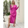 imageANRABESS Women Long Sleeve Dresses 2025 Fall Casual Crewneck Loose Fit Split Flowy WrinkleFree Travel Vacation Maxi DressHot Pink