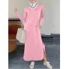 imageANRABESS Women Long Sleeve Dresses 2025 Fall Casual Crewneck Loose Fit Split Flowy WrinkleFree Travel Vacation Maxi DressPink