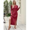 imageANRABESS Women Long Sleeve Dresses 2025 Fall Casual Crewneck Loose Fit Split Flowy WrinkleFree Travel Vacation Maxi DressWine Red