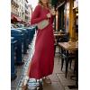 imageANRABESS Women Long Sleeve Dresses 2025 Fall Casual Crewneck Loose Fit Split Flowy WrinkleFree Travel Vacation Maxi DressWine Red