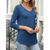 imageANRABESS Womens 34 Length Sleeve Top V Neck Summer TShirts Basic Tee 2025 Fall Casual Loose Fit Tunic Shirts Work BlouseDark Blue