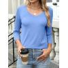 imageANRABESS Womens 34 Length Sleeve Top V Neck Summer TShirts Basic Tee 2025 Fall Casual Loose Fit Tunic Shirts Work BlouseLight Blue