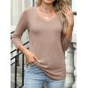 imageANRABESS Womens 34 Length Sleeve Top V Neck Summer TShirts Basic Tee 2025 Fall Casual Loose Fit Tunic Shirts Work BlouseLight Brown