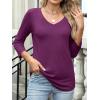 imageANRABESS Womens 34 Length Sleeve Top V Neck Summer TShirts Basic Tee 2025 Fall Casual Loose Fit Tunic Shirts Work BlousePurple