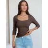 imageANRABESS Womens 34 Sleeve Scoop Neck Tops Ribbed Knit Slim Fitted Casual Basic Tee Shirts 2025 Fall Trendy Going Out TShirtCoffee