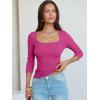 imageANRABESS Womens 34 Sleeve Scoop Neck Tops Ribbed Knit Slim Fitted Casual Basic Tee Shirts 2025 Fall Trendy Going Out TShirtHot Pink