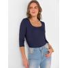 imageANRABESS Womens 34 Sleeve Scoop Neck Tops Ribbed Knit Slim Fitted Casual Basic Tee Shirts 2025 Fall Trendy Going Out TShirtNavy Blue