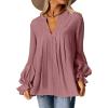 imageANRABESS Womens Dressy Casual Blouses V Neck Long Sleeve 2025 Fall Loose Fit Tunic Tops Pleated T Shirts Trendy OutfitsDusty Rose