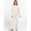 imageANRABESS Womens Fuzzy Fleece Lounge Pajama Set 2 Piece Outfits Long Sleeve Top Sweater Pants Loungewear Pj Sets 2025 FallBeige