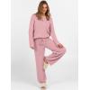 imageANRABESS Womens Fuzzy Fleece Lounge Pajama Set 2 Piece Outfits Long Sleeve Top Sweater Pants Loungewear Pj Sets 2025 FallBlush Pink