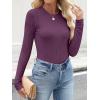 imageANRABESS Womens Long Sleeve Shirts Crewneck Ribbed Knitted Slim Fitted Tops Basic Tee 2025 Fall Outfits Dressy Casual BlousePurple Red