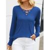 imageANRABESS Womens Long Sleeve Shirts V Neck Criss Cross Loose Fit Tops 2025 Fall Trendy Tees Dressy Casual Blouses TShirtsBlue
