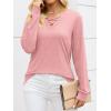 imageANRABESS Womens Long Sleeve Shirts V Neck Criss Cross Loose Fit Tops 2025 Fall Trendy Tees Dressy Casual Blouses TShirtsCoral