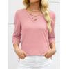 imageANRABESS Womens Long Sleeve Shirts V Neck Criss Cross Loose Fit Tops 2025 Fall Trendy Tees Dressy Casual Blouses TShirtsCoral