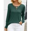 imageANRABESS Womens Long Sleeve Shirts V Neck Criss Cross Loose Fit Tops 2025 Fall Trendy Tees Dressy Casual Blouses TShirtsForest Green