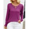 imageANRABESS Womens Long Sleeve Shirts V Neck Criss Cross Loose Fit Tops 2025 Fall Trendy Tees Dressy Casual Blouses TShirtsFuchsia