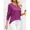 imageANRABESS Womens Long Sleeve Shirts V Neck Criss Cross Loose Fit Tops 2025 Fall Trendy Tees Dressy Casual Blouses TShirtsFuchsia