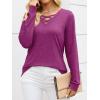imageANRABESS Womens Long Sleeve Shirts V Neck Criss Cross Loose Fit Tops 2025 Fall Trendy Tees Dressy Casual Blouses TShirtsFuchsia