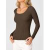 imageANRABESS Womens Ribbed Fitted Sweater Long Sleeve Shirts Scoop Neck Lightweight Casual Knit Slim Tops 2025 Fall OutfitsCoffee